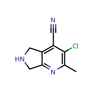 Chemical structure of 3-chloro-2-methyl-6,7-dihydro-5H-pyrrolo[3,4-b]pyridine-4-carbonitrile , CAS 2092692-78-7, AChemBlock U138229