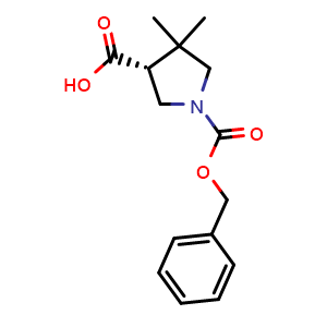 Chemical structure of R-1-Cbz-4,4-Dimethyl-pyrrolidine-3-carboxylic acid , CAS 2089389-02-4, AChemBlock U138261