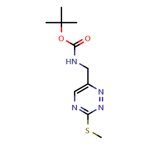Chemical structure of N-Boc-1-[3-(Methylthio)-1,2,4-triazin-6-yl]methylamine , CAS 2081124-51-6, AChemBlock U138280