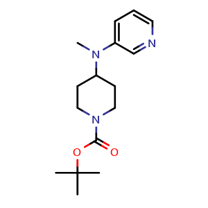 Chemical structure of tert-Butyl 4-((pyridin-3-yl)methylamino) piperidine-1-carboxylate , CAS 206274-21-7, AChemBlock U138300
