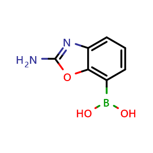 Chemical structure of 2-Aminobenzoxazole-7-boronic acid , CAS 2056915-53-6, AChemBlock U138304