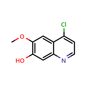 Chemical structure of 4-Chloro-6-methoxy-7-hydroxyquinoline , CAS 205448-31-3, AChemBlock U138307