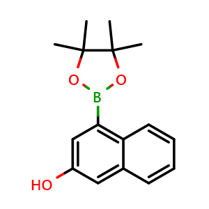 Chemical structure of 4-(4,4,5,5-tetramethyl-1,3,2-dioxaborolan-2-yl)naphthalen-2-ol , CAS 2043962-01-0, AChemBlock U138319