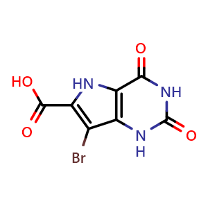 Chemical structure of 7-Bromo-2,4-dioxo-2,3,4,5-tetrahydro-1H-pyrrolo[3,2-d]pyrimidine-6-carboxylic acid , CAS 20419-73-2, AChemBlock U138321