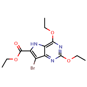 Chemical structure of Ethyl 7-bromo-2,4-diethoxy-5H-pyrrolo[3,2-d]pyrimidine-6-carboxylate , CAS 20419-71-0, AChemBlock U138322