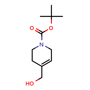 Chemical structure of N-Boc-4-(hydroxymethyl)-1,2,3,6-tetrahydropyridine , CAS 203663-26-7, AChemBlock U138327