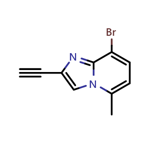 Chemical structure of 8-bromo-2-ethynyl-5-methyl-imidazo[1,2-a]pyridine , CAS 2029746-40-3, AChemBlock U138340