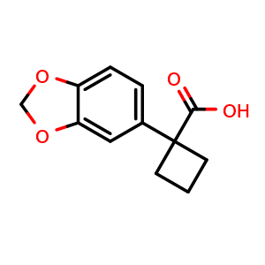 Chemical structure of 1-(1,3-Benzodioxol-5-yl)cyclobutanecarboxylic acid , CAS 202737-28-8, AChemBlock U138341