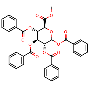 Chemical structure of Methyl 1,2,3,4-Tetra-O-benzoyl-D-glucuronate , CAS 201789-32-4, AChemBlock U138347