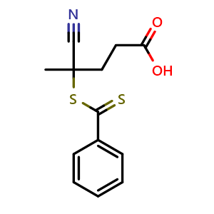 Chemical structure of 4-Cyano-4-[(phenylcarbonothioyl)thio]pentanoic acid , CAS 201611-92-9, AChemBlock U138349