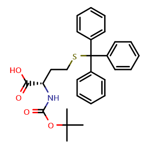 Chemical structure of (S)-2-(Boc-amino)-4-(tritylthio)butanoic acid , CAS 201419-16-1, AChemBlock U138352