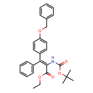 Chemical structure of Ethyl 2-(Boc-amino)-3-[4-(benzyloxy)phenyl]-3-phenylacrylate , CAS 2006281-57-6, AChemBlock U138359