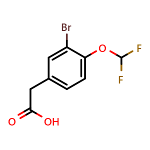 Chemical structure of 3-Bromo-4-(difluoromethoxy)phenylacetic acid , CAS 2006277-18-3, AChemBlock U138378