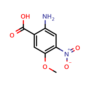 Chemical structure of 2-Amino-4-nitro-5-methoxybenzoic acid , CAS 196194-99-7, AChemBlock U138426