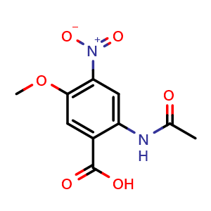 Chemical structure of 2-Acetamido-5-methoxy-4-nitrobenzoic acid , CAS 196194-98-6, AChemBlock U138427