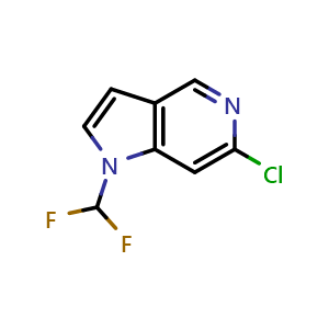 Chemical structure of 6-chloro-1-(difluoromethyl)pyrrolo[3,2-c]pyridine , CAS 1956377-74-4, AChemBlock U138434