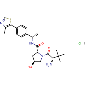 Chemical structure of (2R,4S)-1-((S)-2-amino-3,3-dimethylbutanoyl)-4-hydroxy-N-((S)-1-(4-(4-methylthiazol-5-yl)phenyl)ethyl)pyrrolidine-2-carboxamide hydrochloride , CAS 1948273-06-0, AChemBlock U138454