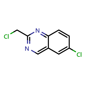 Chemical structure of 6-Chloro-2-(chloromethyl)quinazoline , CAS 1935563-21-5, AChemBlock U138463