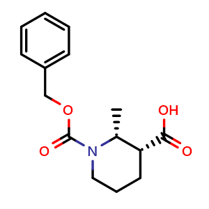 Chemical structure of (2R,3R)-1-Cbz-2-methylpiperidine-3-carboxylic acid , CAS 1932256-61-5, AChemBlock U138468