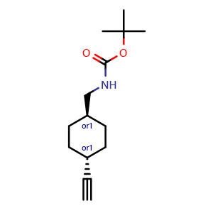 Chemical structure of N-Boc-1-(trans-4-ethynylcyclohexyl)methanamine , CAS 1932050-98-0, AChemBlock U138469
