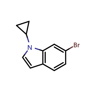 Chemical structure of 6-Bromo-1-cyclopropyl-1H-indole , CAS 1897690-68-4, AChemBlock U138500