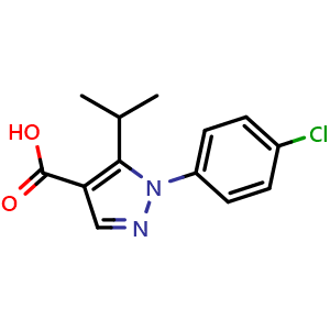 Chemical structure of 1-(4-chlorophenyl)-5-isopropyl-1H-pyrazole-4-carboxylic acid , CAS 187998-36-3, AChemBlock U138531
