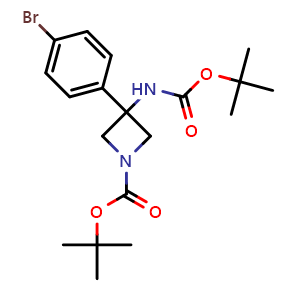 Chemical structure of N,1-Di-Boc-3-(4-bromophenyl)-3-azetidinamine , CAS 1864803-36-0, AChemBlock U138552
