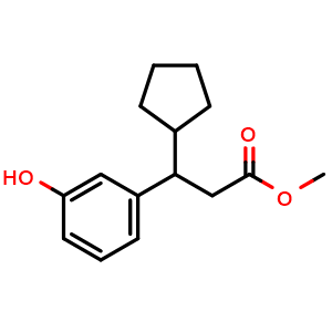 Chemical structure of Methyl 3-Cyclopentyl-3-(3-hydroxyphenyl)propanoate , CAS 1864064-93-6, AChemBlock U138554