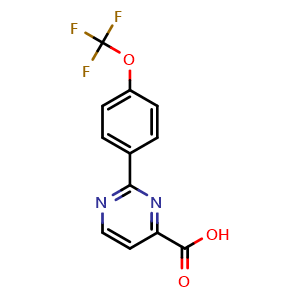 Chemical structure of 2-[4-(Trifluoromethoxy)phenyl]pyrimidine-4-carboxylic acid , CAS 1864059-55-1, AChemBlock U138559