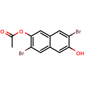 Chemical structure of 3,7-Dibromo-6-hydroxy-2-naphthyl Acetate , CAS 1864058-93-4, AChemBlock U138561