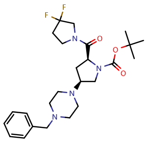 Chemical structure of (2S,4S)-1-Boc-4-(4-benzyl-1-piperazinyl)-2-(3,3-difluoropyrrolidine-1-carbonyl)pyrrolidine , CAS 1864002-93-6, AChemBlock U138564