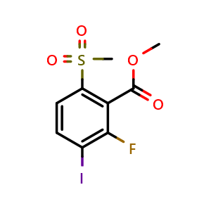 Chemical structure of Methyl 2-Fluoro-3-iodo-6-(methylsulfonyl)benzoate , CAS 1823565-96-3, AChemBlock U138638