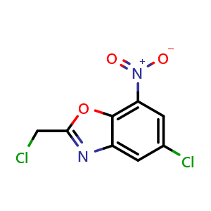 Chemical structure of 5-Chloro-2-(chloromethyl)-7-nitrobenzoxazole , CAS 1822784-31-5, AChemBlock U138653