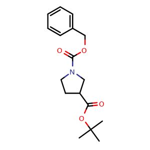 Chemical structure of tert-Butyl 1-Cbz-pyrrolidine-3-carboxylate , CAS 1820675-44-2, AChemBlock U138666