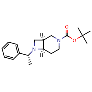 Chemical structure of (1S,6R)-3-Boc-7-[(R)-1-phenylethyl]-3,7-diazabicyclo[4.2.0]octane , CAS 1820574-76-2, AChemBlock U138671