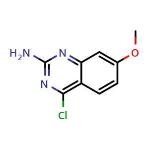 Chemical structure of 2-Amino-4-chloro-7-methoxyquinazoline , CAS 181871-75-0, AChemBlock U138676