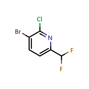 Chemical structure of 3-Bromo-2-chloro-6-(difluoromethyl)pyridine , CAS 1805221-46-8, AChemBlock U138719