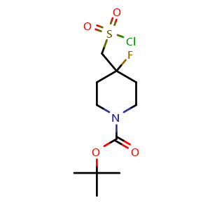 Chemical structure of tert-butyl 4-(chlorosulfonylmethyl)-4-fluoro-piperidine-1-carboxylate , CAS 1803608-08-3, AChemBlock U138726