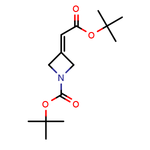 Chemical structure of tert-Butyl 2-(1-Boc-azetidin-3-ylidene)acetate , CAS 1803090-73-4, AChemBlock U138730