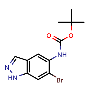 Chemical structure of 5-(Boc-amino)-6-bromo-1H-indazole , CAS 1799835-16-7, AChemBlock U138746