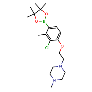 Chemical structure of 1-(2-(2-chloro-3-methyl-4-(4,4,5,5-tetramethyl-1,3,2-dioxaborolan-2-yl)phenoxy)ethyl)-4-methylpiperazine , CAS 1799612-11-5, AChemBlock U138748