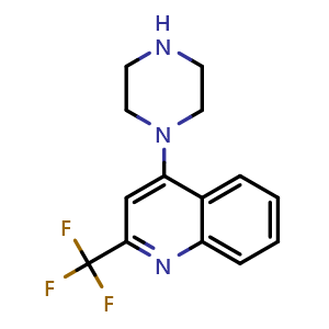 Chemical structure of 4-(1-Piperazinyl)-2-(trifluoromethyl)quinoline , CAS 175203-79-9, AChemBlock U138824