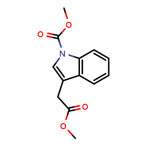 Chemical structure of Methyl 3-((methoxycarbonyl)methyl)-1H-indole-1-carboxylate , CAS 174319-54-1, AChemBlock U138829