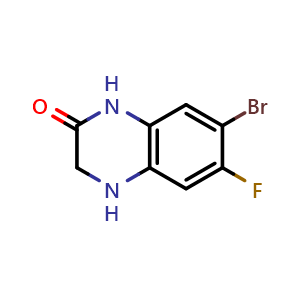 Chemical structure of 7-Bromo-6-fluoro-3,4-dihydroquinoxalin-2(1H)-one , CAS 170098-97-2, AChemBlock U138875