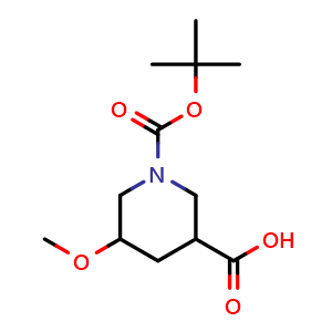Chemical structure of 1-tert-butoxycarbonyl-5-methoxy-piperidine-3-carboxylic acid , CAS 1675974-73-8, AChemBlock U138913