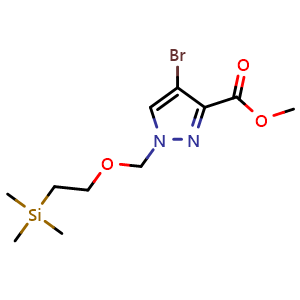 Chemical structure of methyl 4-bromo-1-(2-trimethylsilylethoxymethyl)pyrazole-3-carboxylate , CAS 1654727-04-4, AChemBlock U138929