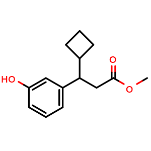 Chemical structure of Methyl 3-cyclobutyl-3-(3-hydroxyphenyl)propanoate , CAS 1623144-96-6, AChemBlock U138972