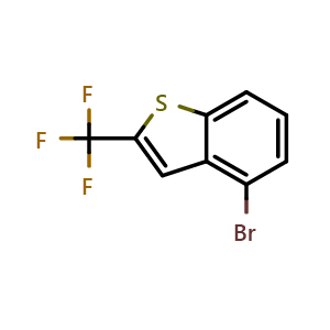 Chemical structure of 4-Bromo-2-(trifluoromethyl)-1-benzothiophene , CAS 1609047-47-3, AChemBlock U139004