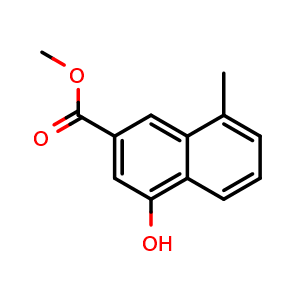 Chemical structure of Methyl 4-Hydroxy-8-methyl-2-naphthoate , CAS 16059-74-8, AChemBlock U139012