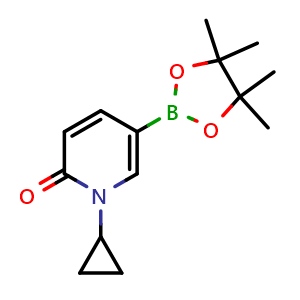 Chemical structure of 1-cyclopropyl-5-(4,4,5,5-tetramethyl-1,3,2-dioxaborolan-2-yl)pyridin-2(1h)-one , CAS 1596367-55-3, AChemBlock U139022
